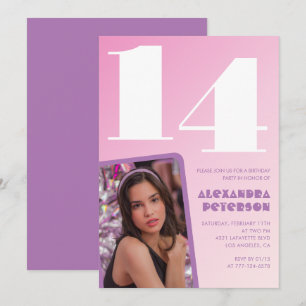 Convites de aniversário de 14 anos rosa Menina Fot