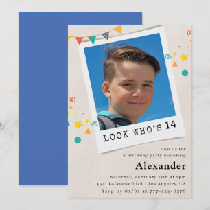 Convites de aniversário de 14 anos simples azul co