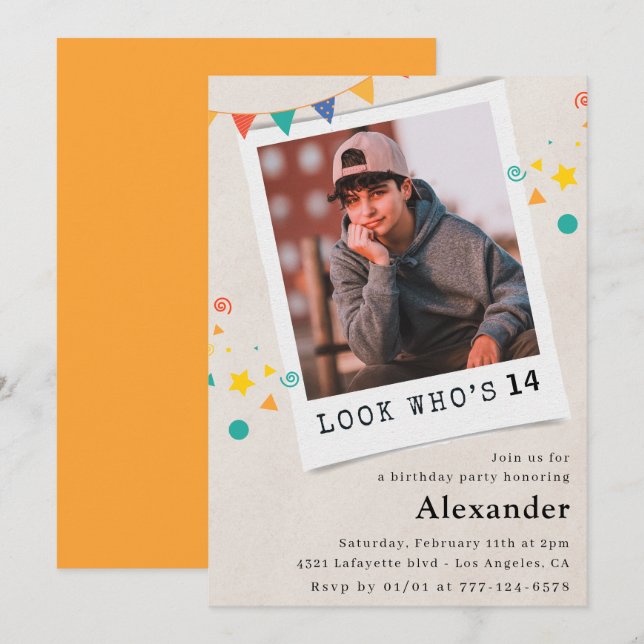 Convites de aniversário de 14 anos simples para me (Frente/Verso)