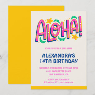 convites de aniversário de 14 anos Tropical Aloha