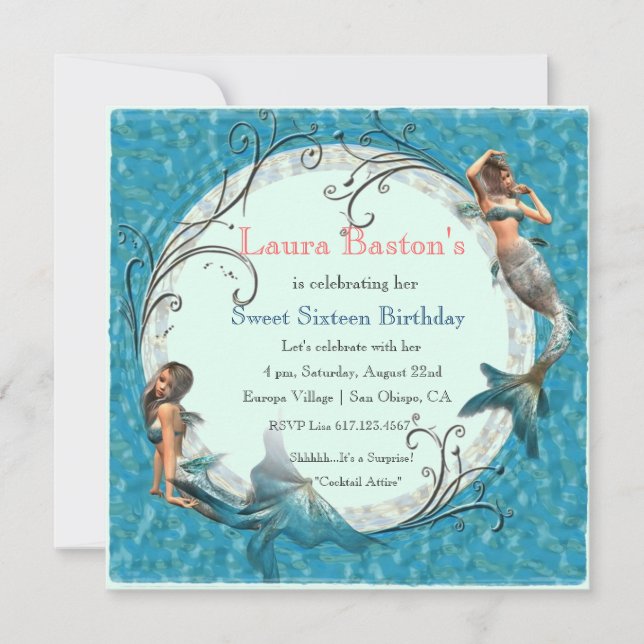 Convites de Aniversário de 16 anos Sweet Mermaid T (Frente)