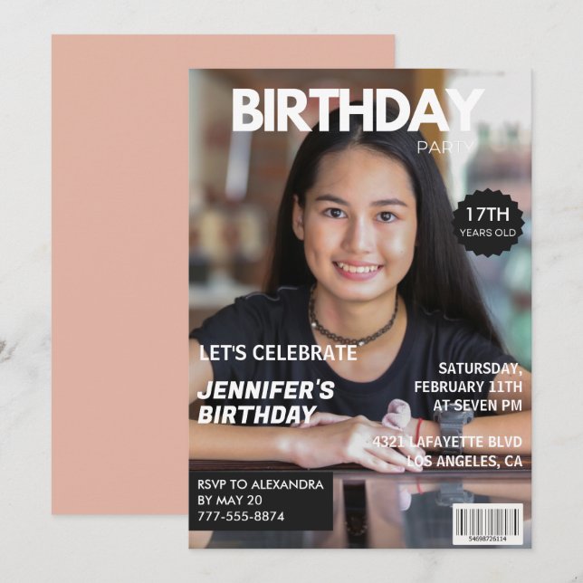 convites de aniversário de 17 anos capa de revista (Frente/Verso)