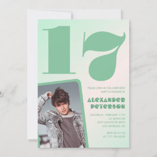 Convites de aniversário de 17 anos gradiente verde