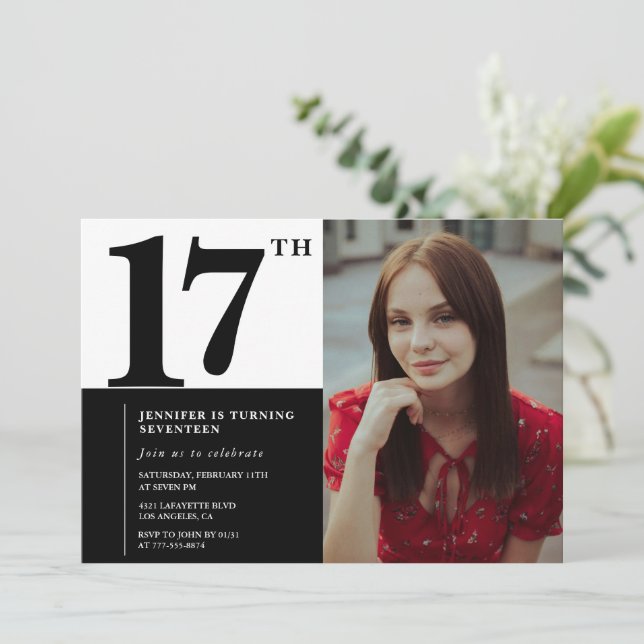 Convites de aniversário de 17 anos Preto Elegante  (Em pé/Frente)