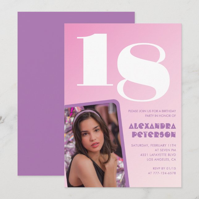 Convites de aniversário de 18 anos rosa Foto retrô (Frente/Verso)