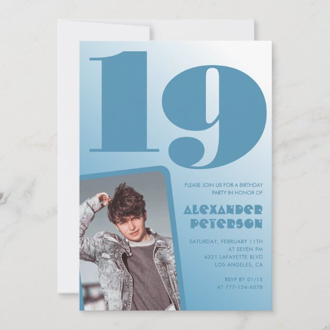 Convites de aniversário de 19 anos de gradiente az (Frente)