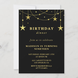 Convites de aniversário de 19 anos preto Estrelas 