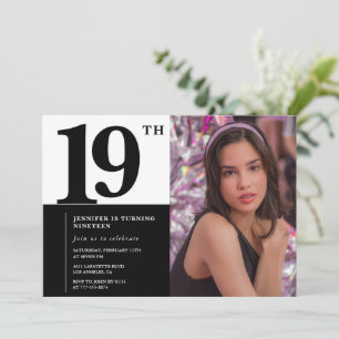 Convites de aniversário de 19 anos pretos Elegante