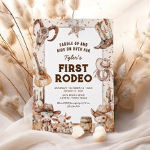 Convites de Aniversário de 1 Ano First Rodeo Cowbo