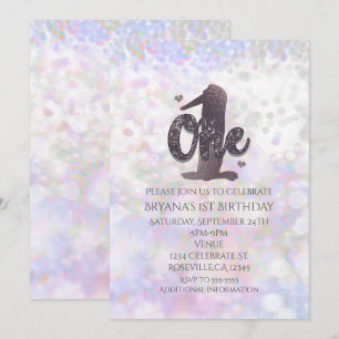 Convites de Aniversário de 1 Ano Iridescente Brilh