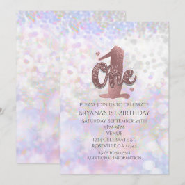 Convites de Aniversário de 1 Ano Iridescente Brilh