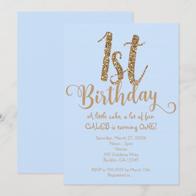 Convites de Aniversário de 1 ano para Meninos, Azu (Frente/Verso)