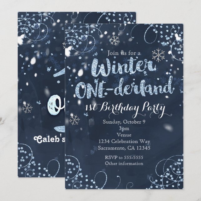 Convites de Aniversário de 1 ano Winter ONE-derlan (Frente/Verso)