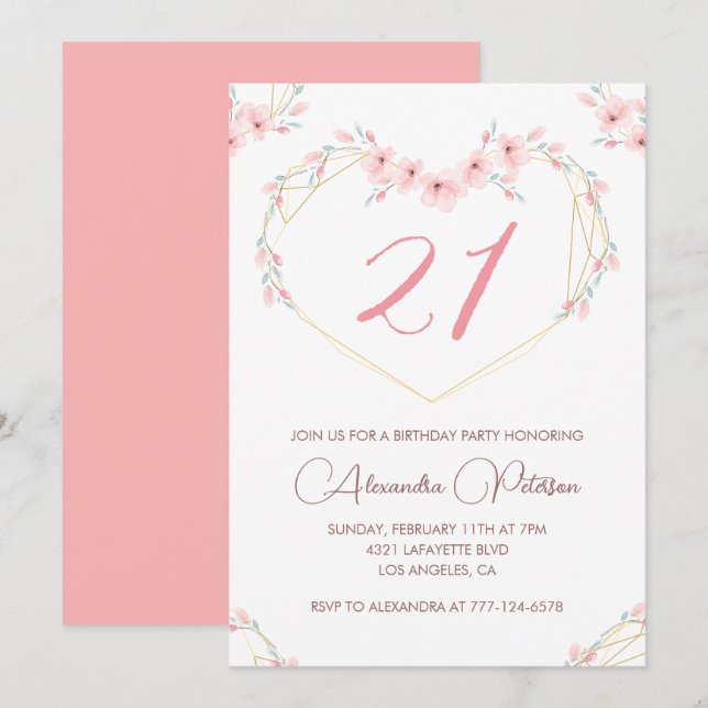 convites de aniversário de 21 anos Boho Floral Ele (Frente/Verso)