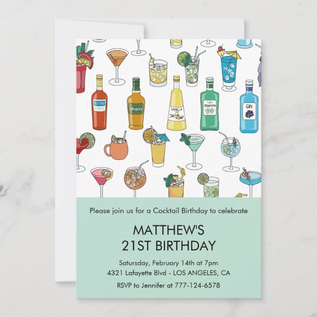 convites de aniversário de 21 anos Coquetel Contem (Frente)