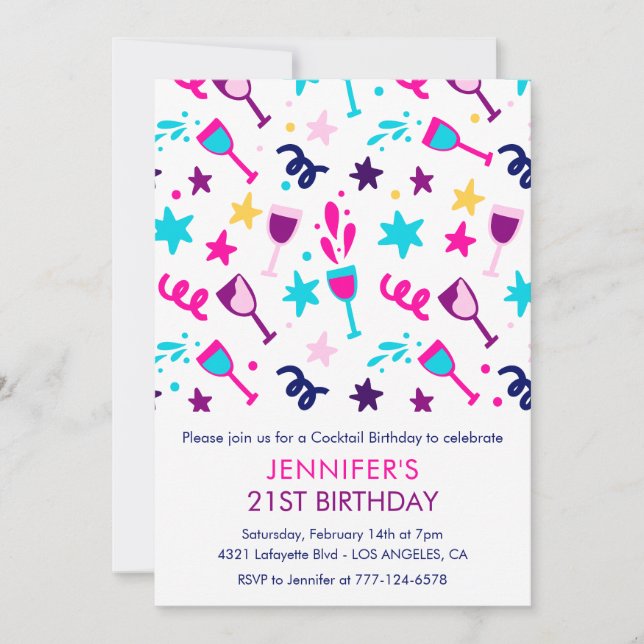 convites de aniversário de 21 anos Coquetel Modern (Frente)