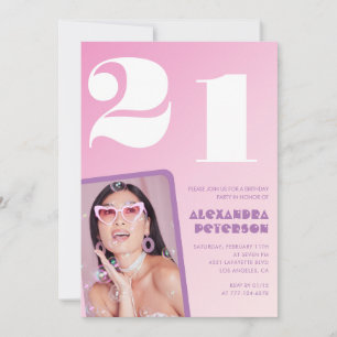 convites de aniversário de 21 anos Foto Retro Rosa