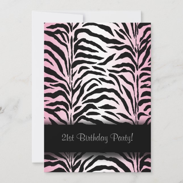 Convites de Aniversário de 21 Anos Pink Zebra (Frente)