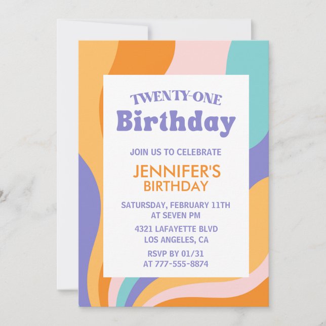 convites de aniversário de 21 anos Retro Ondulado  (Frente)