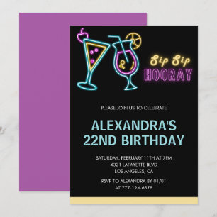 convites de aniversário de 22 anos Cocktail Neon G