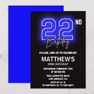 Convites de aniversário de 22 anos Neon Preto Home