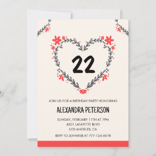 convites de aniversário de 22 anos para ela floral