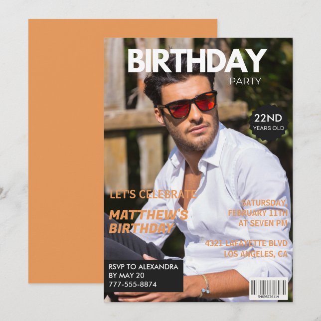 convites de aniversário de 22 anos para ele Capa d (Frente/Verso)