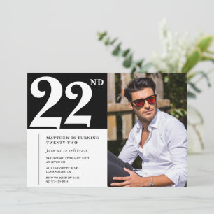 Convites de aniversário de 22 anos Preto e Branco