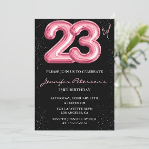 convites de aniversário de 23 anos Balão Rosa Glam
