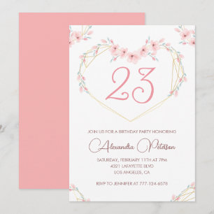 convites de aniversário de 23 anos Boho Floral Ros