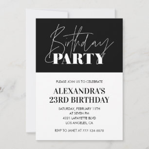 Convites de aniversário de 23 anos elegantes Preto