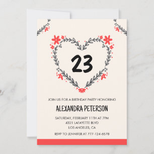 convites de aniversário de 23 anos para ela floral