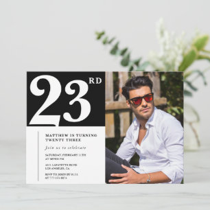 Convites de aniversário de 23 anos Preto e Branco