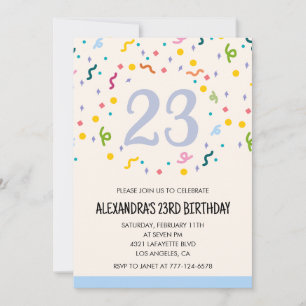 Convites de aniversário de 23 anos simples Confett