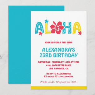 convites de aniversário de 23 anos Tropical Aloha 