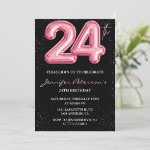 convites de aniversário de 24 anos Balão Rosa Glam