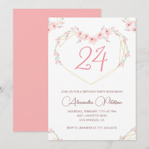 convites de aniversário de 24 anos Boho Floral Ros