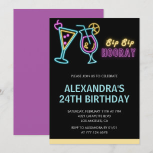 convites de aniversário de 24 anos Cocktail Neon G