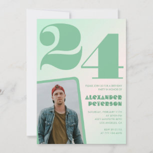 Convites de aniversário de 24 anos gradiente verde