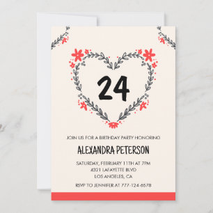 convites de aniversário de 24 anos para ela floral