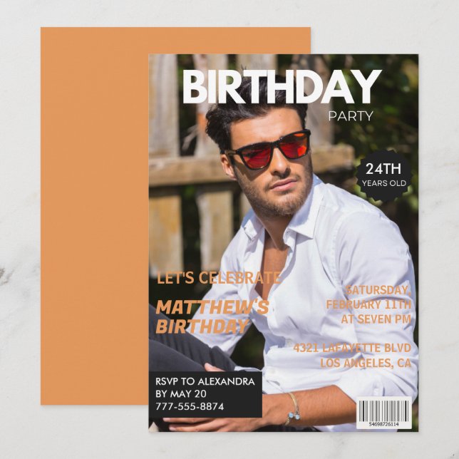 convites de aniversário de 24 anos para ele Capa d (Frente/Verso)