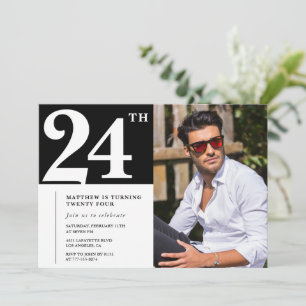 Convites de aniversário de 24 anos Preto e Branco
