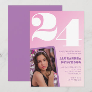 Convites de aniversário de 24 anos rosa Foto retrô