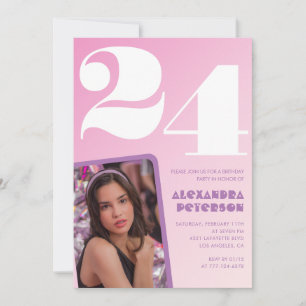 Convites de aniversário de 24 anos rosa Foto retrô