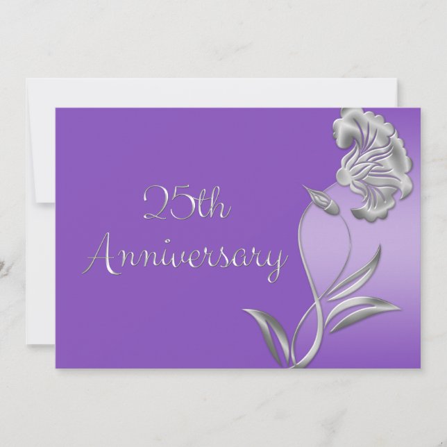 Convites de Aniversário de 25 Anos Elegantes Roxo  (Frente)