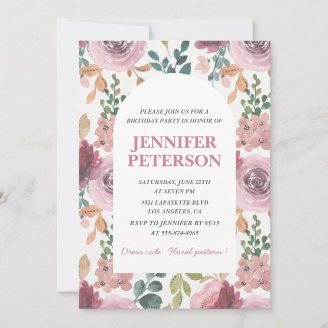 convites de aniversário de 25 anos Floral Boho Ele (Frente)