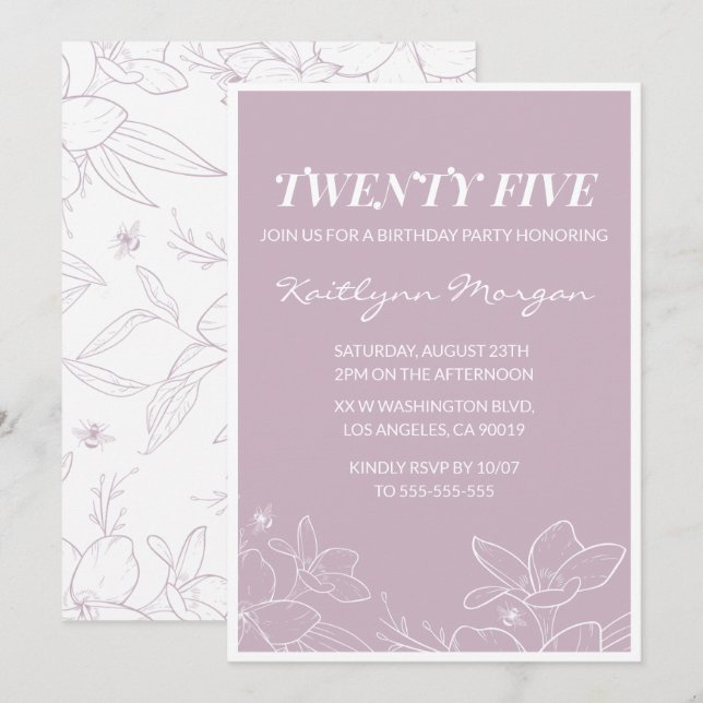 convites de aniversário de 25 anos Floral Moderno  (Frente/Verso)