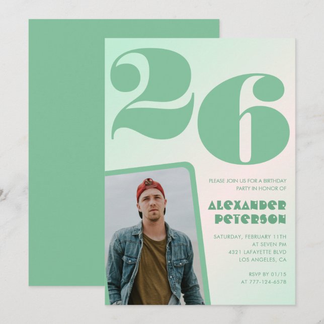 Convites de aniversário de 26 anos com gradiente v (Frente/Verso)