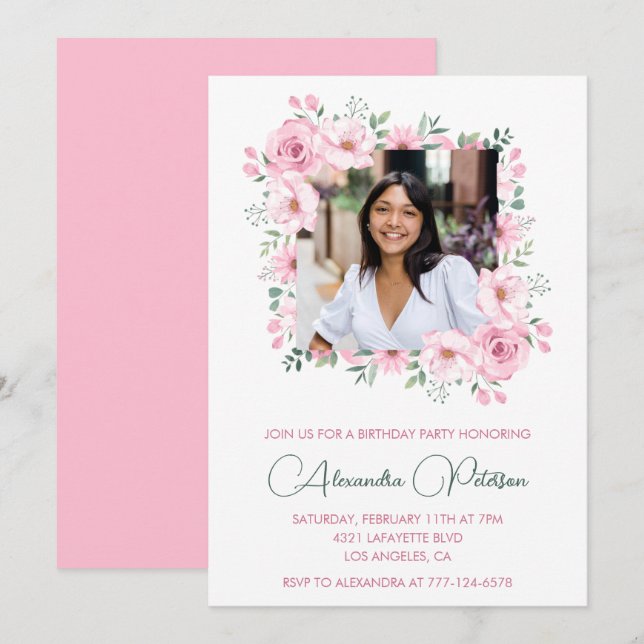 Convites de aniversário de 27 anos com foto Floral (Frente/Verso)