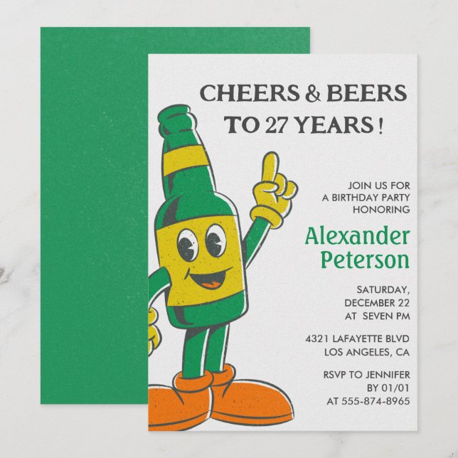 Convites de aniversário de 27 anos de cerveja engr (Frente/Verso)